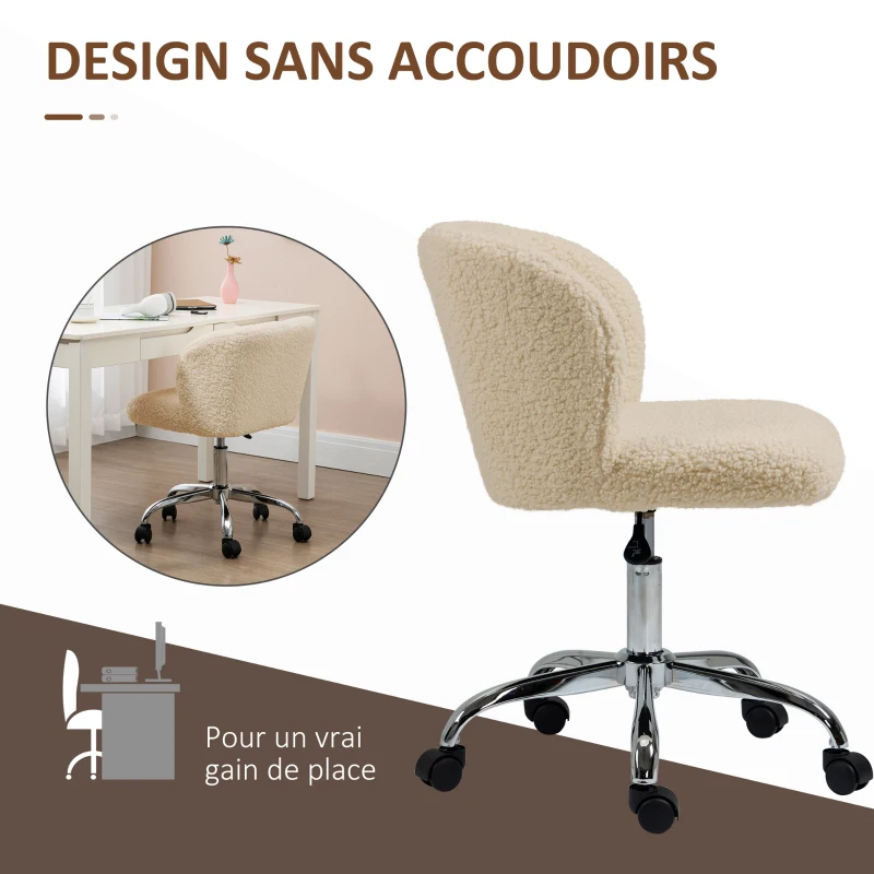 Vinsetto Chaise de bureau sans accoudoir en toison d'agneau hauteur réglable pivotant à 360 ° charge max. 120 Kg Kaki
