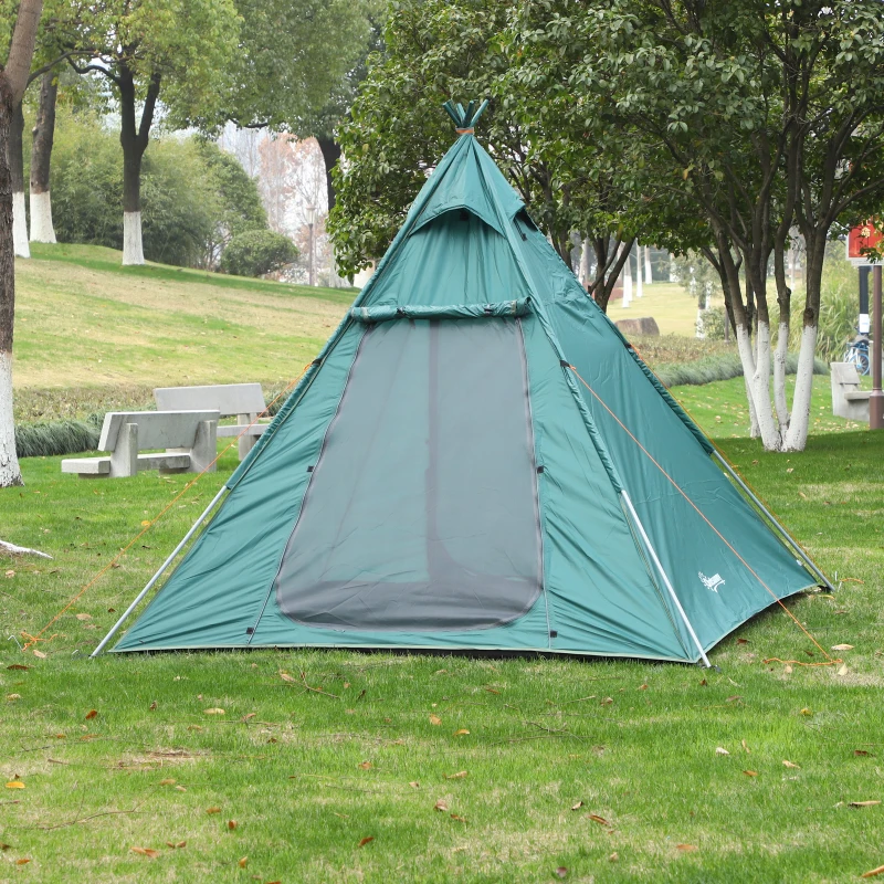Outsunny Tente tipi camping 4 pers. max. - 2 grandes portes avec moustiquaires - structure acier - dim. 2,15L x 2,15l x 2H m polyester oxford vert