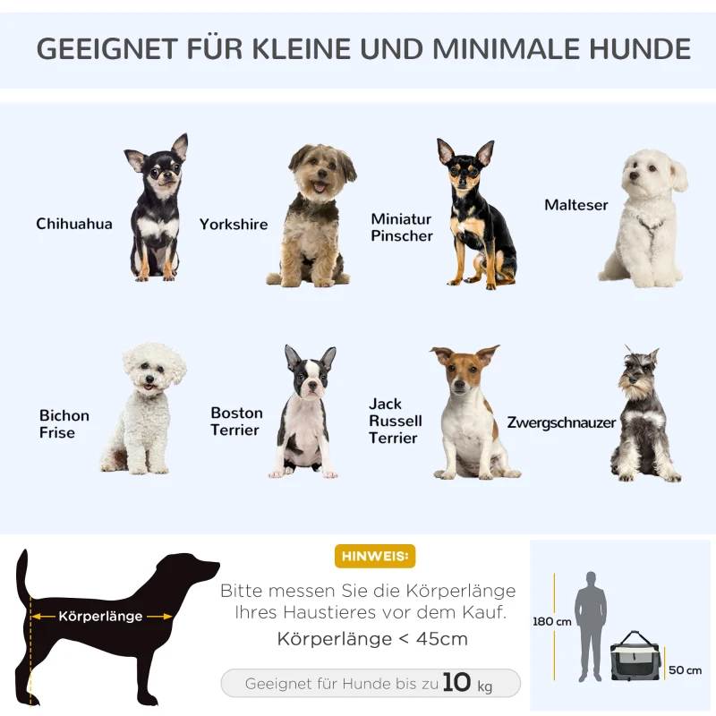 PawHut Transporttasche, Transportbox, für Katzen und kleine Hunde, faltbar, 3 Türen, grau, 70 x 51 x 50cm