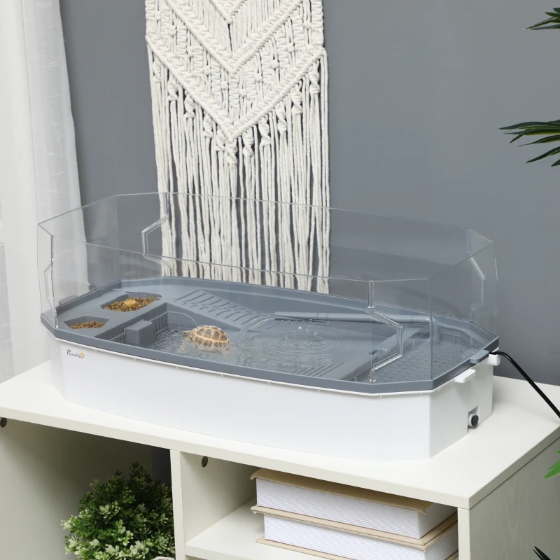 PawHut Vasca per Tartarughe Multifunzione con Tubo e Pompa d'acqua, 62x31x 23cm, Bianca