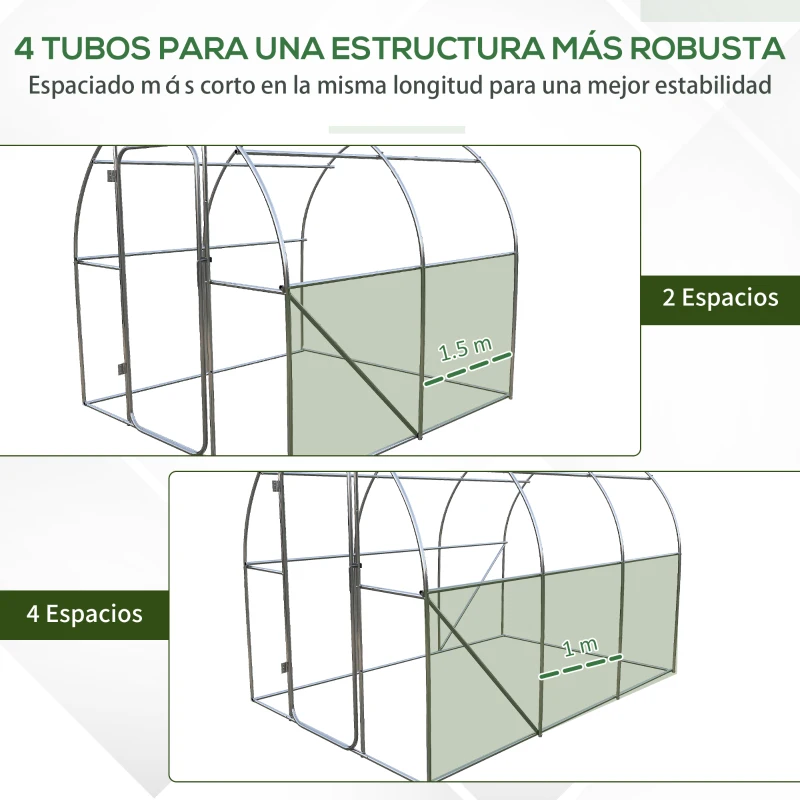 Outsunny Invernadero de Túnel 3x2x2 m con Puerta y Ventanas Invernadero de Jardín con Cubierta de PE y Metal Galvanizado Verde