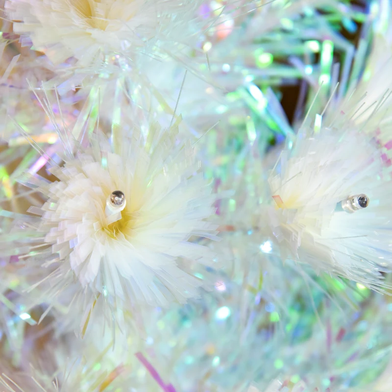 HOMCOM Albero di Natale Artificiale 90cm con 90 Luci LED Colorate e Fibre Ottiche, 90 Rami, Base in Metallo Pieghevole, Bianco