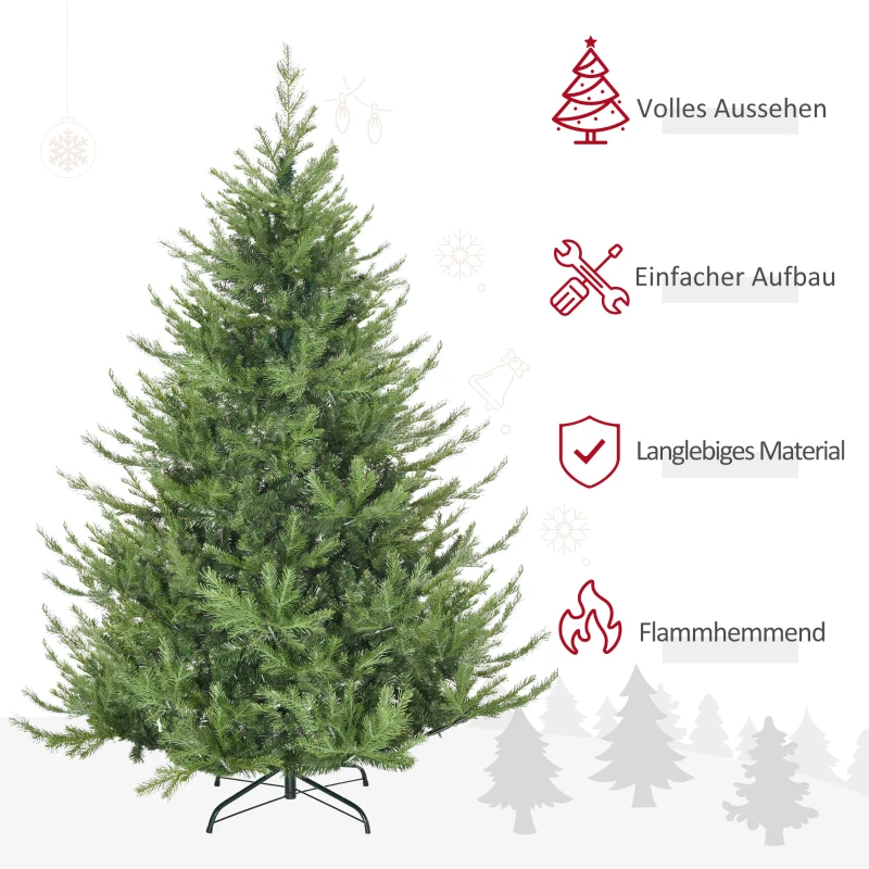 HOMCOM Weihnachtsbaum, Kunsttanne, realistisches Aussehen, schneller Aufbau, Kunststoff, Grün, 136 x 136 x 180cm