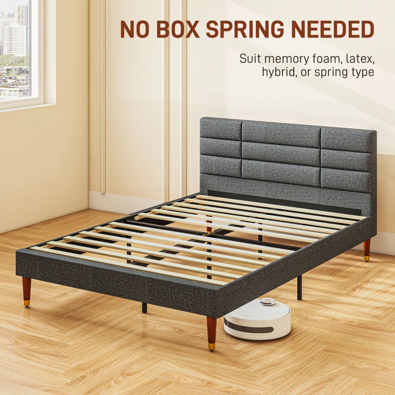 HOMCOM Upholstered Double Bed Frame 136W x 196D x 87Hcm with Slats - Grey