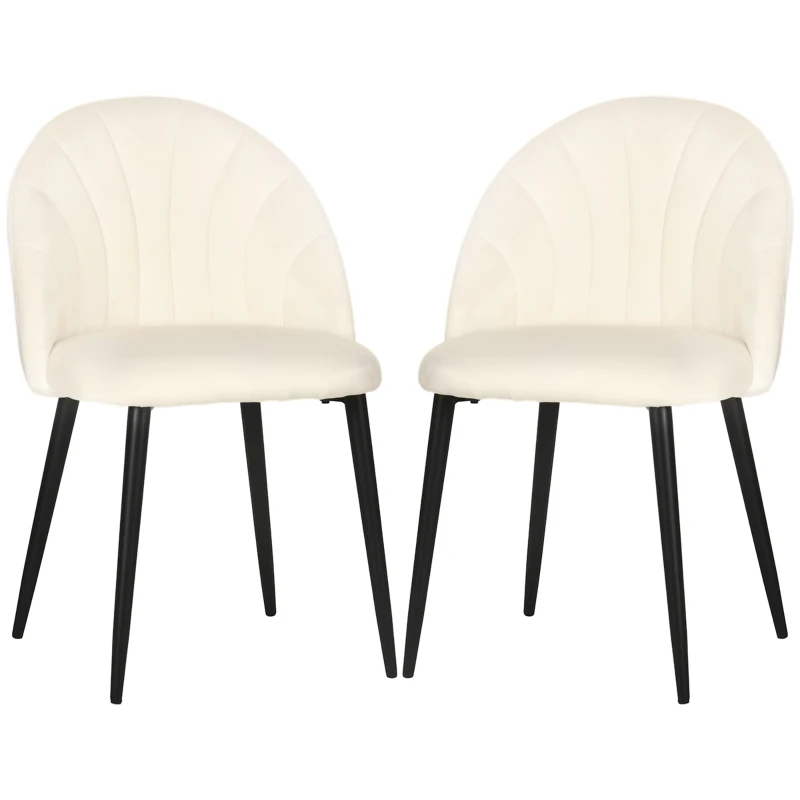 HOMCOM 2er-Set Esszimmerstühle im Skandi-Design, Küchenstühle, Samptoptik, Creme + Schwarz