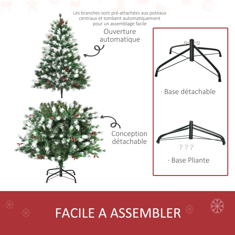 HOMCOM Sapin de Noël Artificiel Branches enneigées Ø 75 x 150H cm 554 Branches épines Imitation Nordmann Grand réalisme 41 Houx