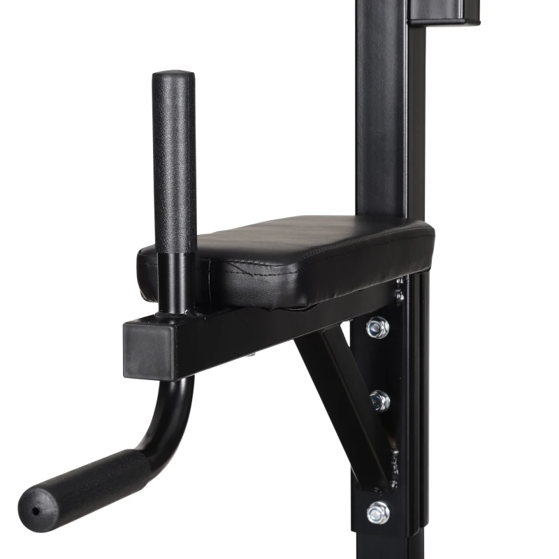 HOMCOM Station de musculation Fitness entrainement complet - barre de traction, à dips, banc de musculation pliable, poignées push-up, sac de frappe - acier noir