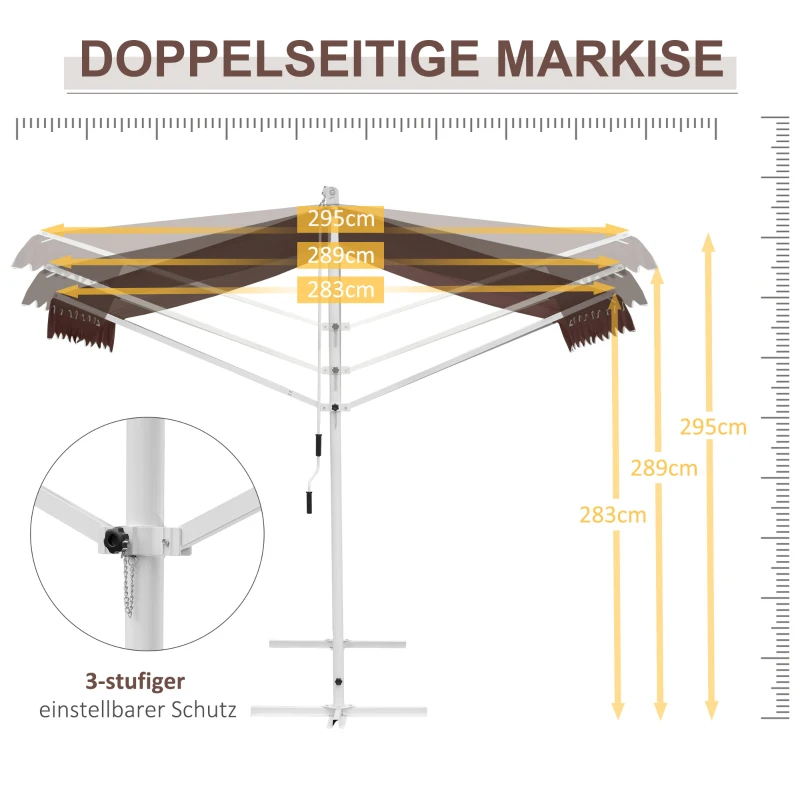 Outsunny Freistehende Markise 4,5x3,4m, neigungsverstellbar, Kurbel, Metallgestell, Braun