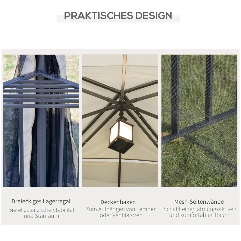 Outsunny Gartenpavillon mit Doppeldach Pavillon Gartenzelt Festzelt Partyzelt mit 4 x Seitenwand Metall+Polyester Cremeweiß 2,99 x 2,99 x 2,74 m