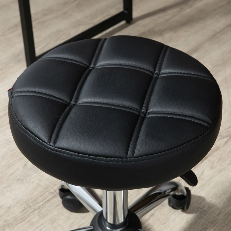 HOMCOM Sgabello Girevole Rotondo con Ruote, Altezza Regolabile e Rivestimento in Finta Pelle, Nero