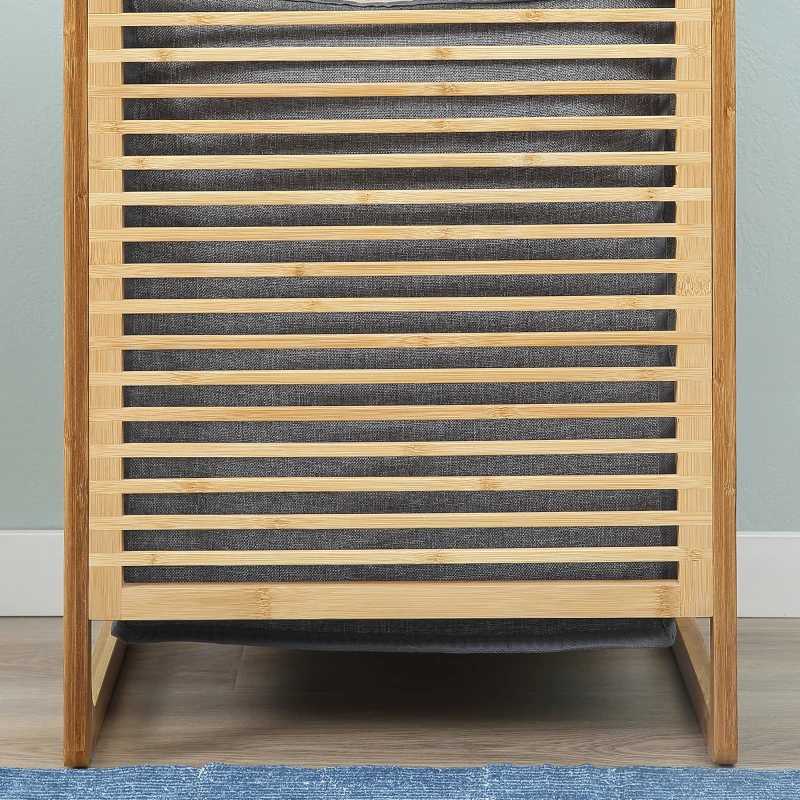 HOMCOM Panier à linge en bambou avec couvercle et poignées grand capacité pour chambre à coucher balcon salle de bain et buanderie 40 x 35 x 60,5 cm bois naturel et gris