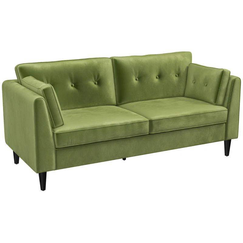 HOMCOM Divano 2 Posti Classico in Velluto con Cuscini e Trapuntato a Bottoni, 172x75x82cm, Verde