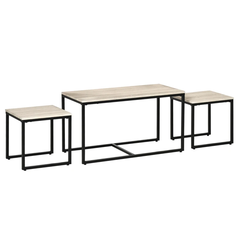 HOMCOM 3er-Set Couchtisch Satztisch Beistelltisch Kaffeetisch Metallfuß MDF Natur 90 x 45 x 50 cm/40 x 40 x 40 cm