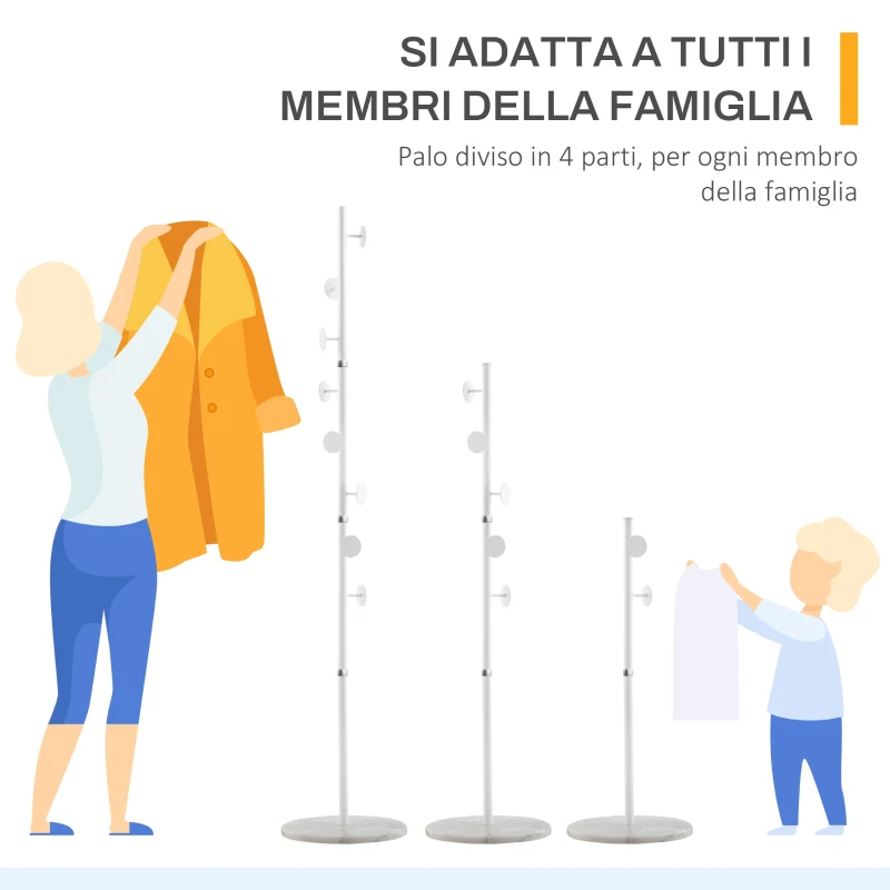 HOMCOM Albero Appendiabiti in Acciaio con 8 Ganci e Base Rotonda in Marmo, 35x35x170 cm, Bianco