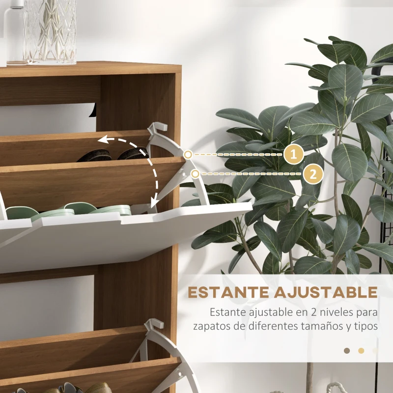 HOMCOM Mueble Zapatero con 4 Cajones Abatibles y Estantes Ajustables Armario de Zapatos para 16 Pares 95x26x95 cm Natural(m-5)