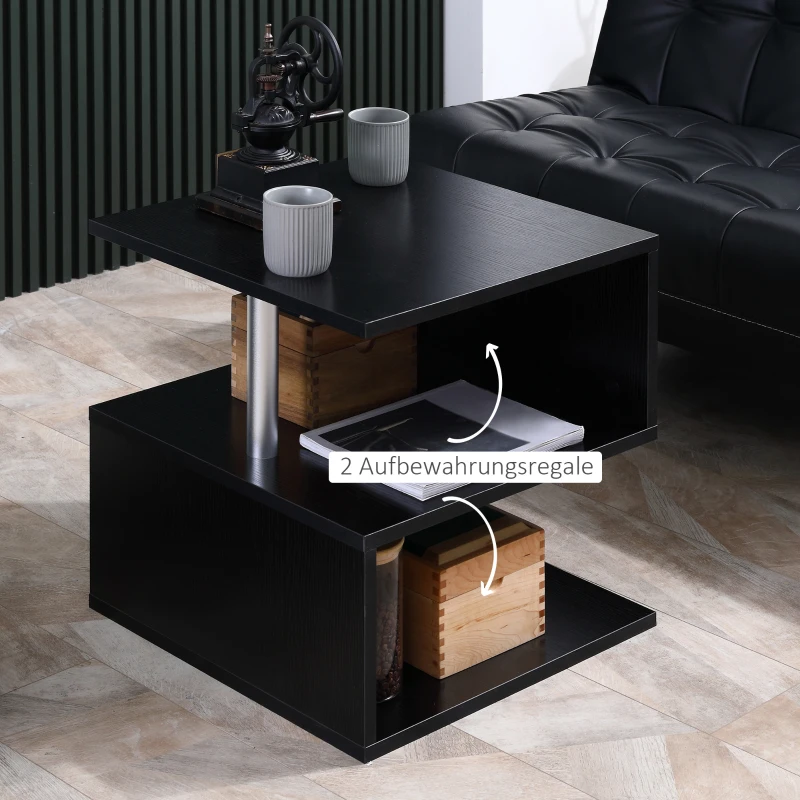 HOMCOM Beistelltisch im modernen Design, 2 Regale, 50 cm x 50 cm x 50 cm, Schwarz + Silber