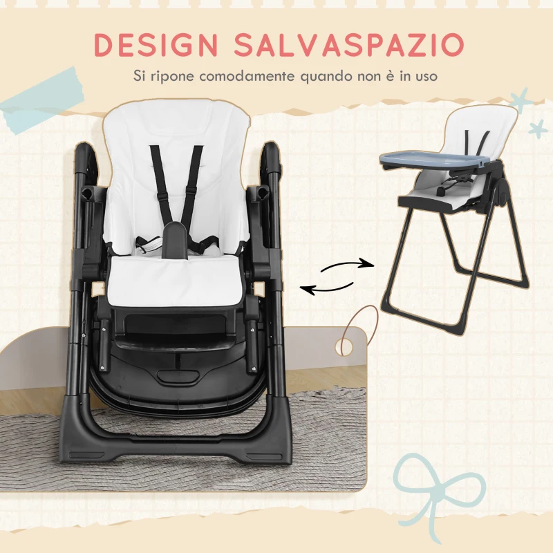 ZONEKIZ Seggiolone Pappa Pieghevole per Bimbi da 6-36 Mesi, Altezza Regolabile e Schienale Reclinabile, Nero e Bianco