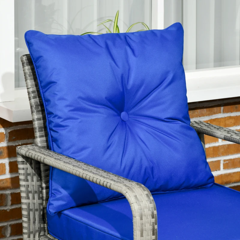 Outsunny Ensemble salon de jardin en résine tressée 3 pièces 2 fauteuils + table basse avec espace de rangement caché plateau ouvrable coussins fournis acier 50 x 40 x 54,5 cm gris et bleu