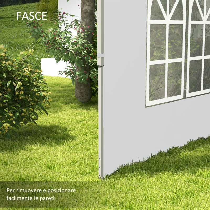 Outsunny Pareti per Gazebo 3x3 o 3x4 con Finestrelle Incluse, in Plastica e Tessuto Oxford, 295x195 cm, Bianco