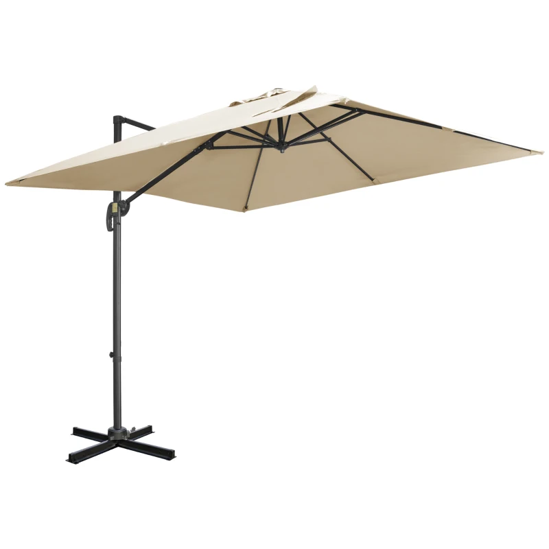 Outsunny 2.7 x 2.7 m Cantilever Parasol, Square Overhanging Umbrella with Cross Base, Crank Handle, Tilt, 360° Rotation and Aluminium Frame, Cream White