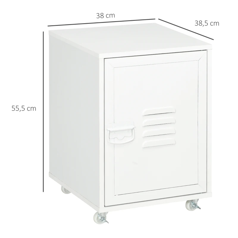 Vinsetto Mueble Archivador con Ruedas Estante Ajustable y Puerta de Metal para Tamaño A4 para Estudio 38x38,5x55,5 cm Blanco