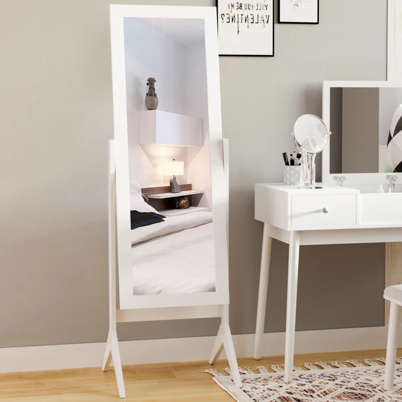 HOMCOM Miroir en Pied Grand Miroir de Sol Inclinaison réglable pour Dressing Chambre dim. 47L x 46l x 148H cm en Bois Blanc