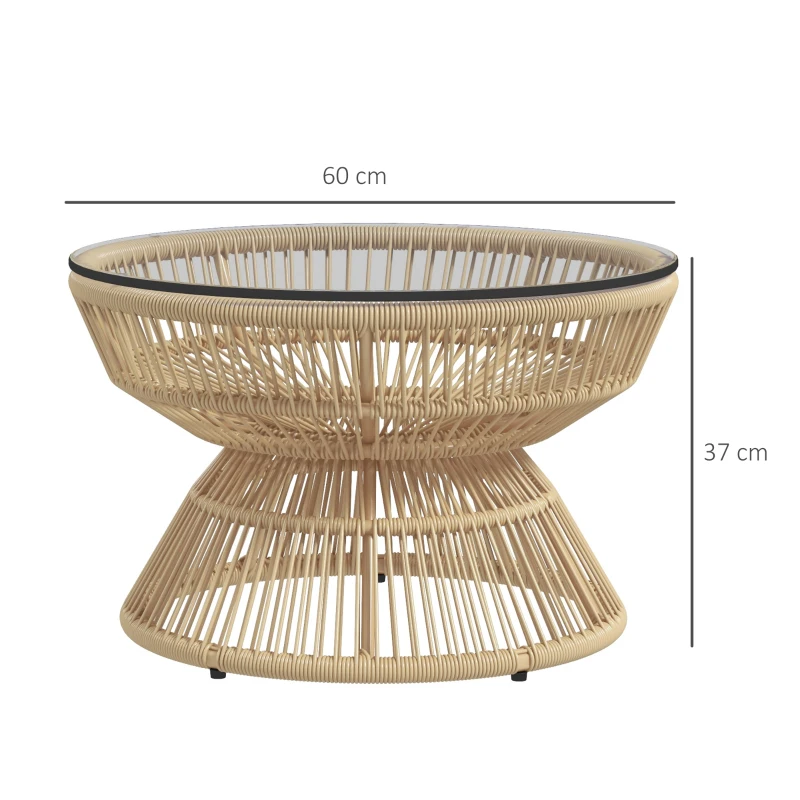 Outsunny Table basse de jardin ronde, table d'appoint en résine aspect rotin et plateau verre trempé Ø60 x 37H cm