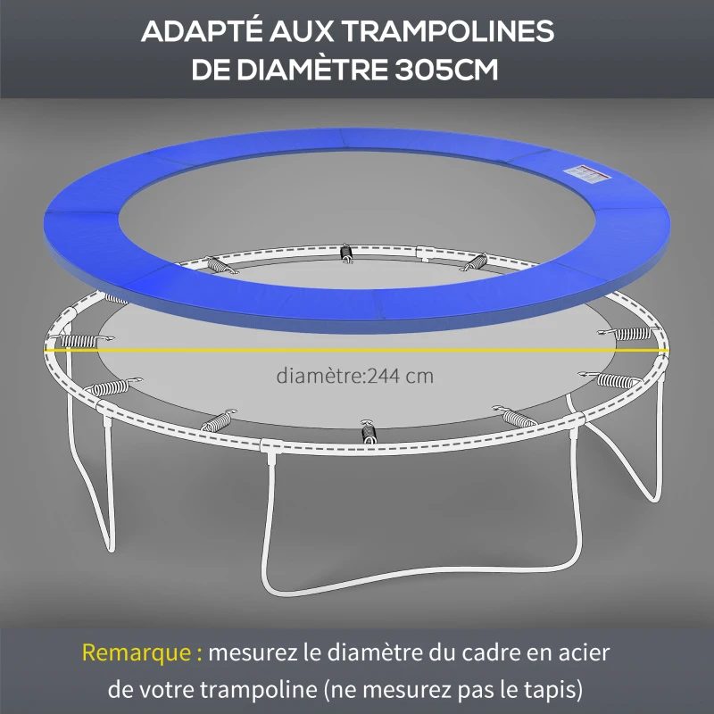 HOMCOM Coussin de protection pour trampoline de remplacement Ø 305 cm résistant aux rayons UV, anti déchirure bleu