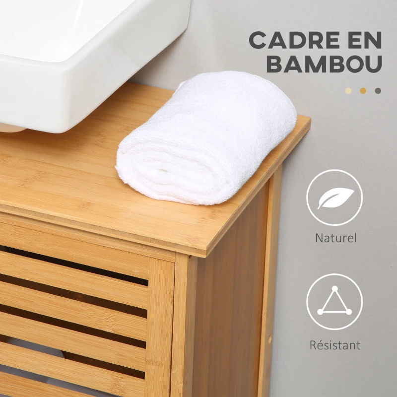 kleankin Meuble sous lavabo salle de bain en bambou meuble sous vasque 2 portes 66 x 29 x 61,5 cm
