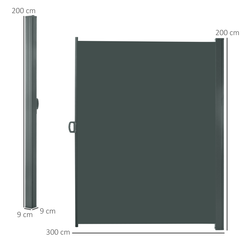 Outsunny Retractable Sun Side Awning Screen Fence Patio Garden Wall Balcony Screening Panel Outdoor Blind Privacy Divider (3x2M, Grey)