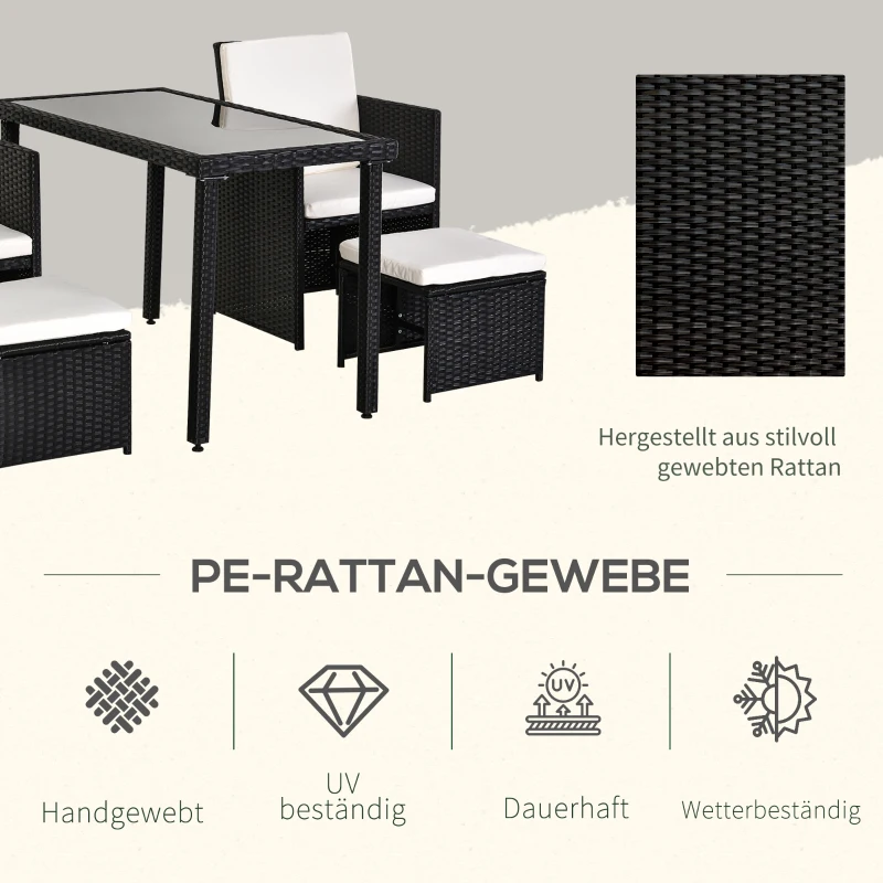 Outsunny Polyrattan Sitzgruppe Essgruppe Gartenset Garnitur 11 tlg. mit Kissen Schwarz