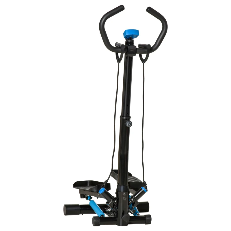 HOMCOM Stepper Fitness con Manillar Altura Ajustable Pantalla LCD Cintas y Pedales Antideslizantes 55x53x118-128 cm Negro