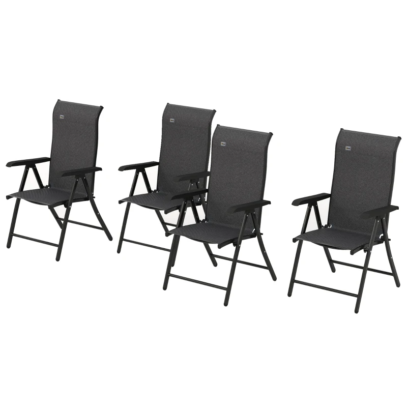 Outsunny Set of Four Folding Garden Chairs, with Seven-Position Adjustable Backs, Grey