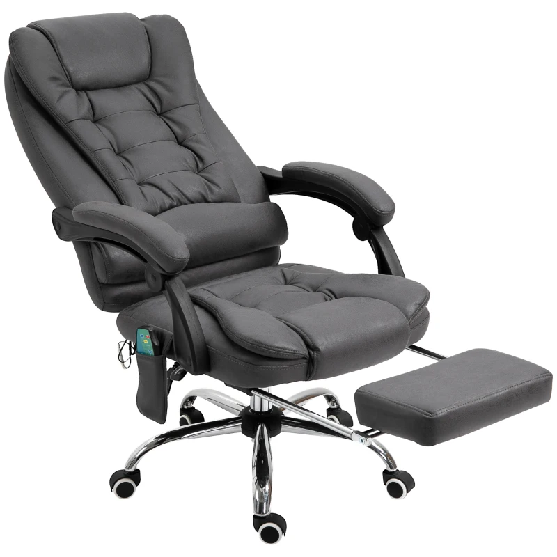 Vinsetto Fauteuil de bureau massant chauffant hauteur réglable dossier inclinable repose-pied + coussin lombaires intégrés