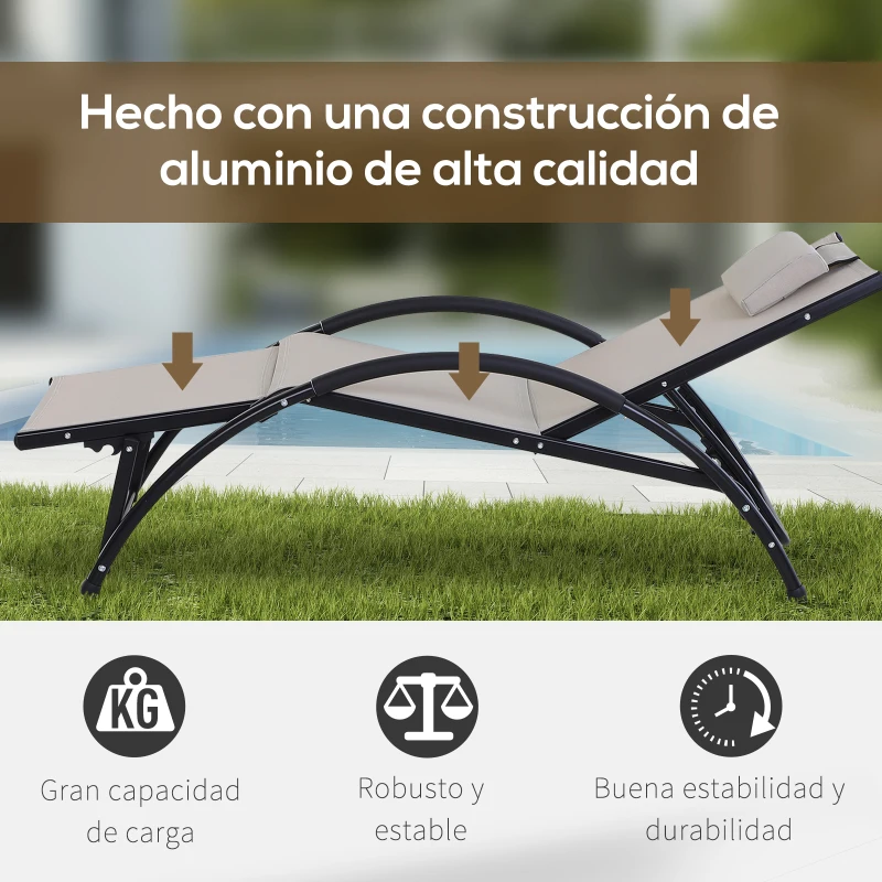 Outsunny Tumbona Aluminio de Jardín Reclinable con Respaldo Ajustable de 5 Niveles Reposapiés Regulable y Reposacabezas Extraíble para Terraza Balcón Exterior 66x152x81 cm Beige