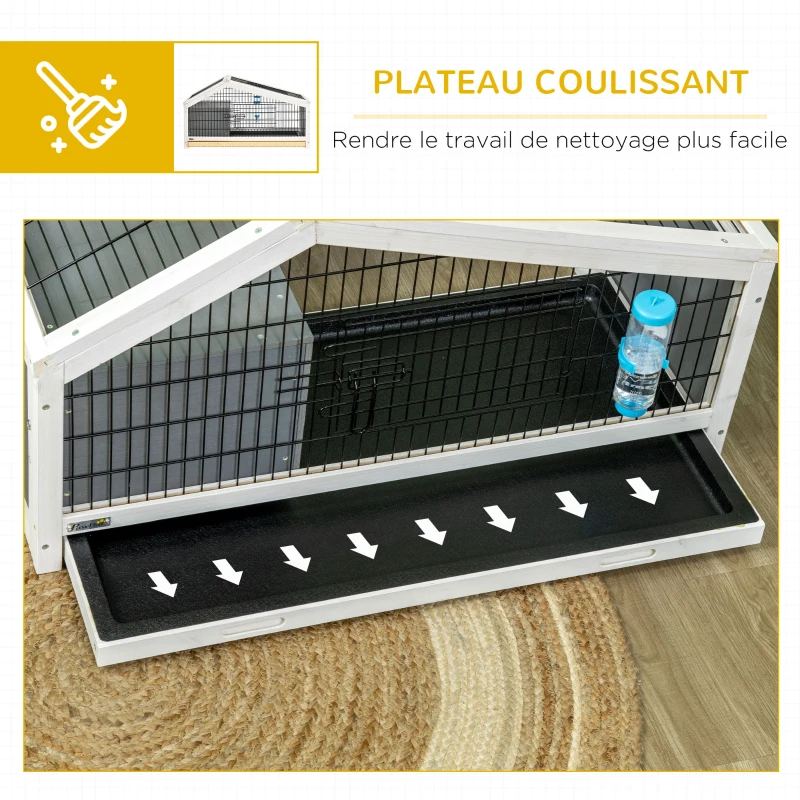 PawHut Clapier cage à lapin - niche, plateau déjection, porte et toit ouvrant verrouillables, abreuvoir - acier noir sapin