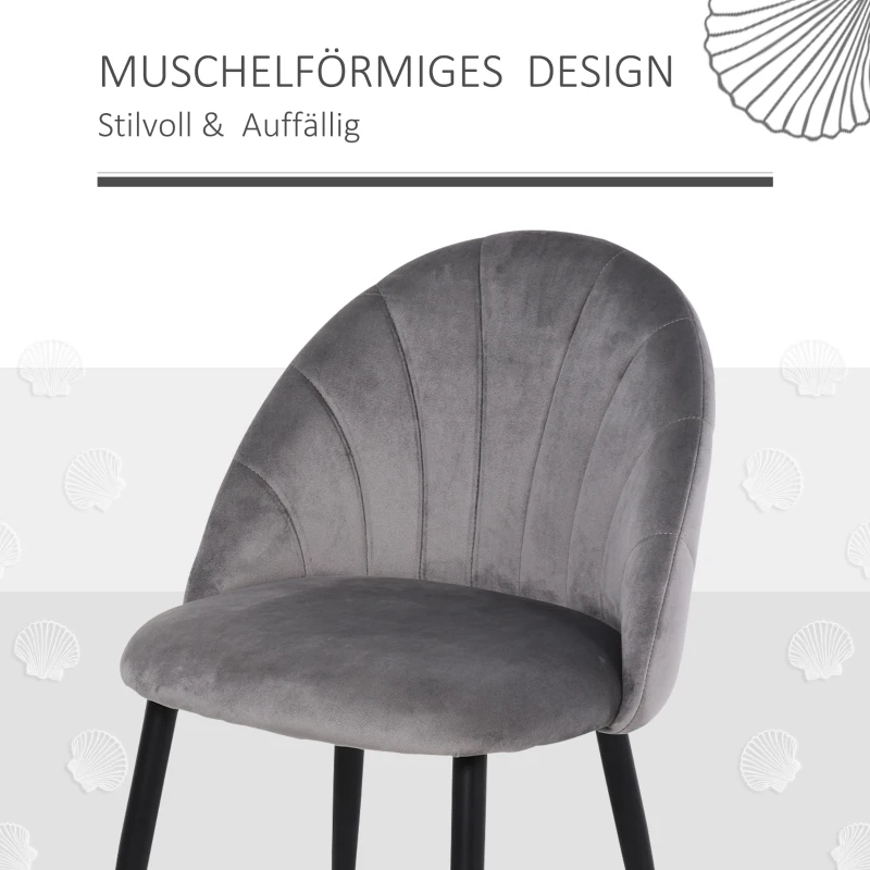 HOMCOM Esszimmerstühle 6er Set Küchenstuhl Wohnzimmerstuhl Polsterstuhl Bürostuhl mit Rückenlehne Skandi-Design Samt Metall Grau 52 x 54 x 79 cm