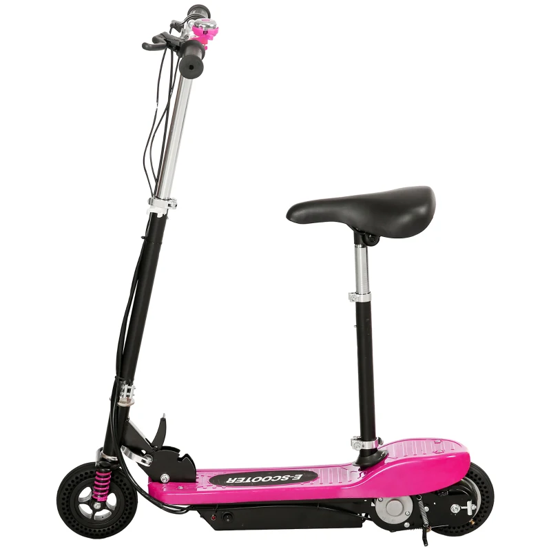 HOMCOM Steel Ride on Powered Scooter, Folding E-Scooter with Warning Bell, 15km/h Maximum Speed, for 6-14 Years Old, Pink