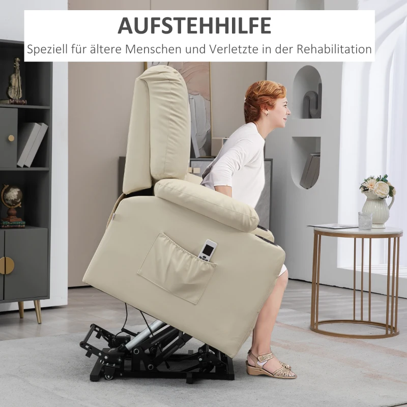 HOMCOM Massagesessel Aufstehhilfe Seniorensessel, inkl. Fernbedienung, 4 Massagemodi, 90  cm x 98 cm x 102 cm, Creme