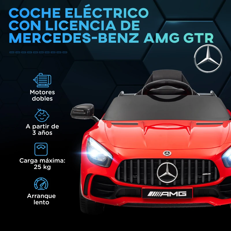 AIYAPLAY Coche Eléctrico para Niños de +3 Años Mercedes-Benz AMG GTR con Batería 12V Mando a Distancia Faros Bocina Música Rojo