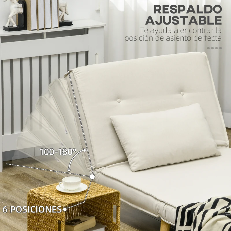 HOMCOM Sillón Cama Individual 3 en 1 Sofá Cama Plegable con Respaldo Ajustable y Cojín para Sala Dormitorio 90x78x79 cm Crema