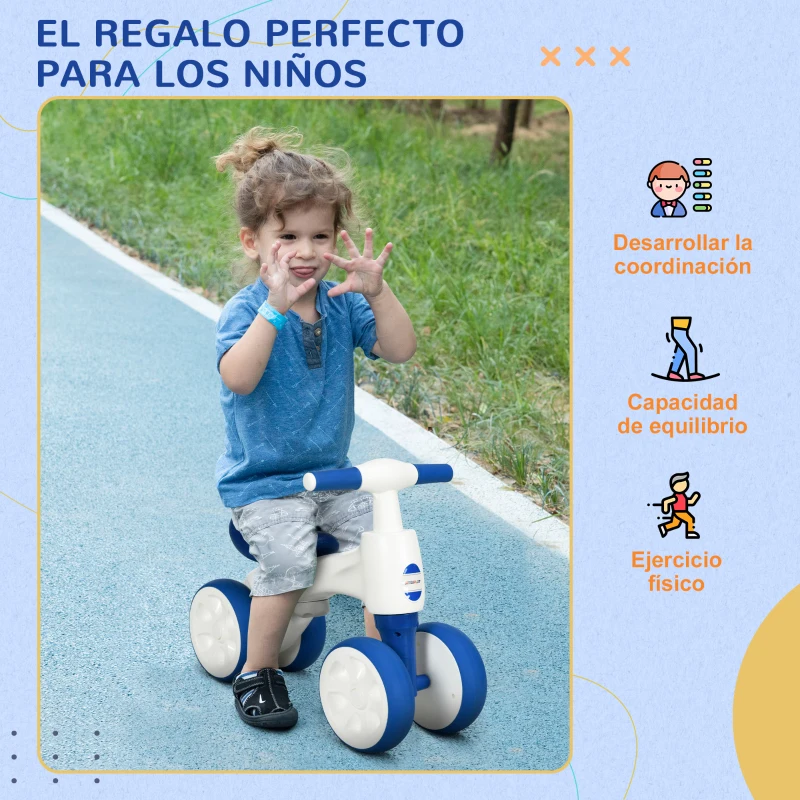 AIYAPLAY Bicicleta sin Pedales para Niños de 18-36 Meses Bicicleta de Equilibrio con Manillar Antideslizante y 4 Ruedas 56x30x42 cm Azul