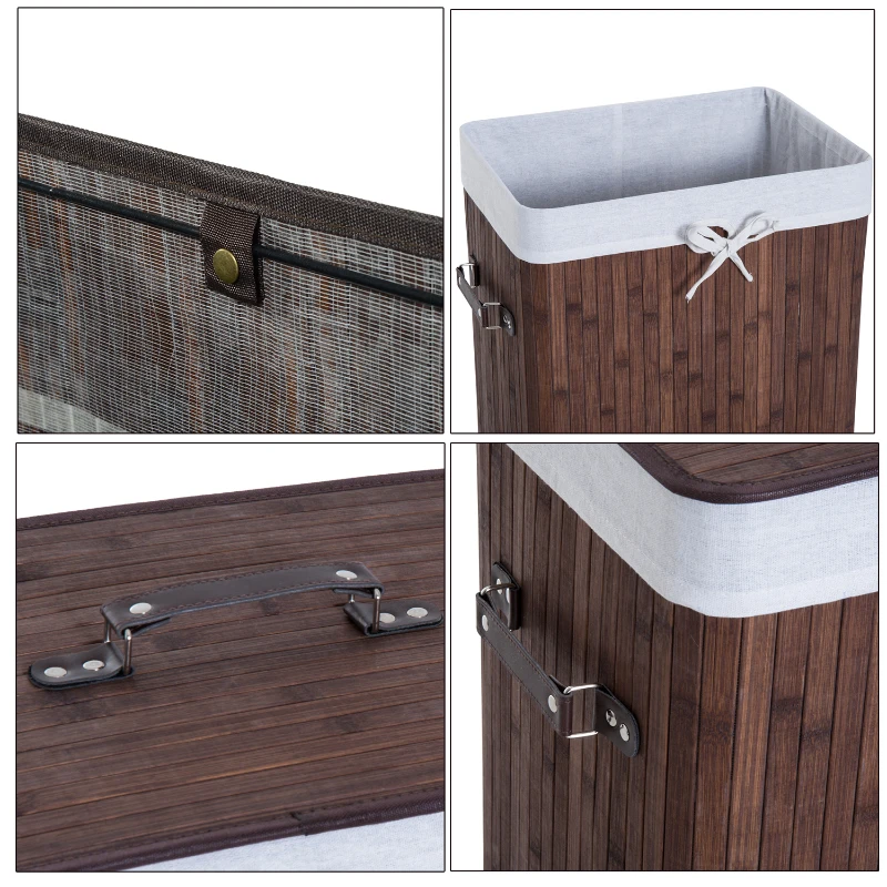 HOMCOM Panier à Linge en Bambou Brun Foncé