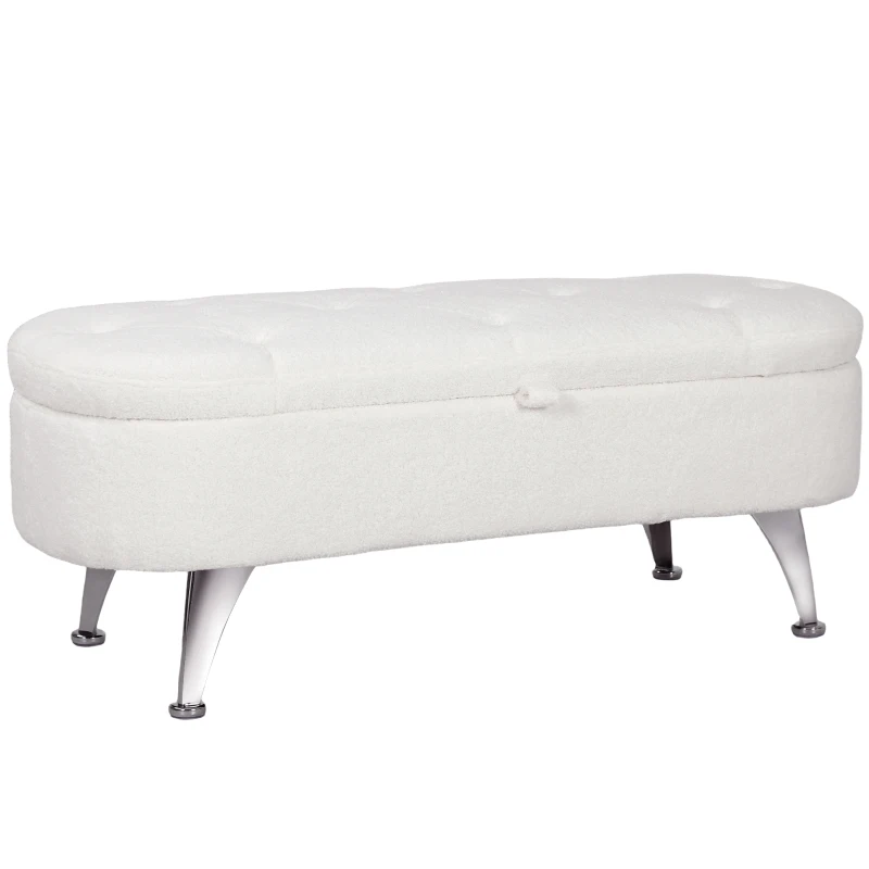 HOMCOM Sitzbank mit Stauraum, Deckel und Metallbeinen für Wohnzimmer, Schlafzimmer, Flur, Weiß(m-10)