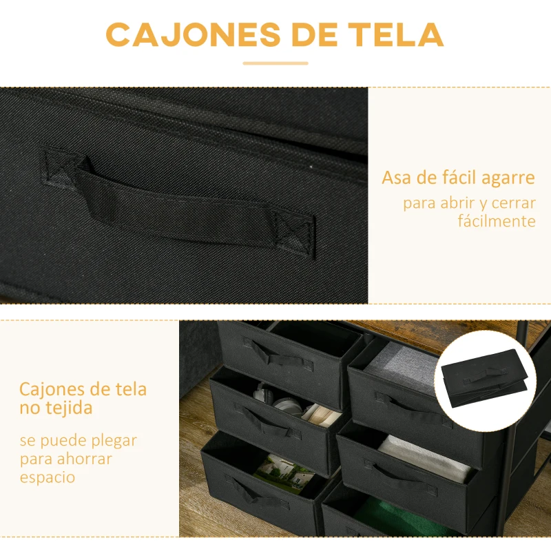 HOMCOM Perchero para Ropa con Ruedas 6 Cajones de Tela Barra para Colgar para Pasillo Dormitorio 63,5x40x172,5cm Marrón Rústico