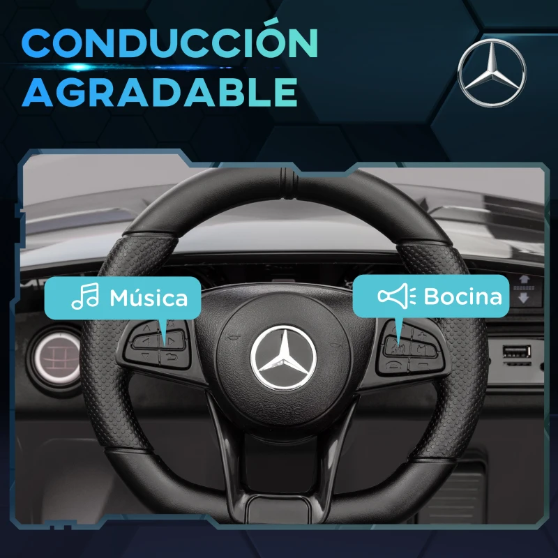 AIYAPLAY Coche Eléctrico para Niños de +3 Años Mercedes-Benz AMG GTR con Batería 12V Mando a Distancia Faros Bocina Música Plata