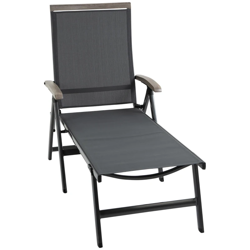 Outsunny Outdoor Folding Sun Lounger, 5-Position Adjustable Chaise Lounge Chair with Aluminium Frame for Patio, Pool and Garden, Grey