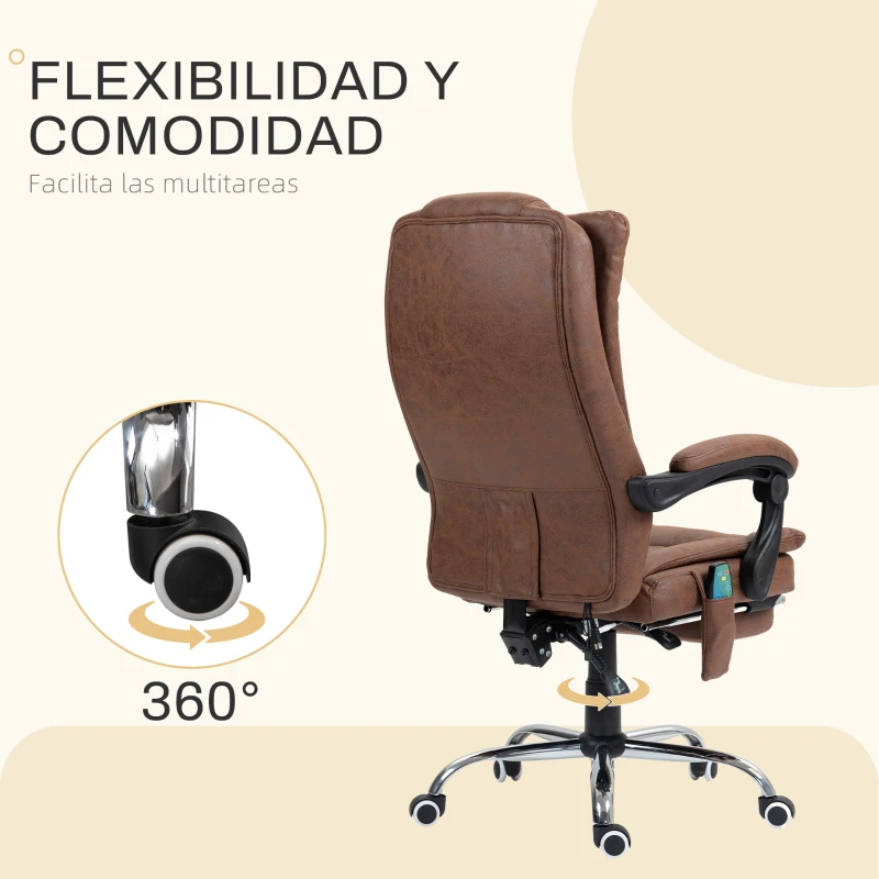 Vinsetto Silla de Masaje con 6 Puntos de Masaje Ajustable con Función de Calefacción Reposapiés Retráctil y Control Remoto Marrón
