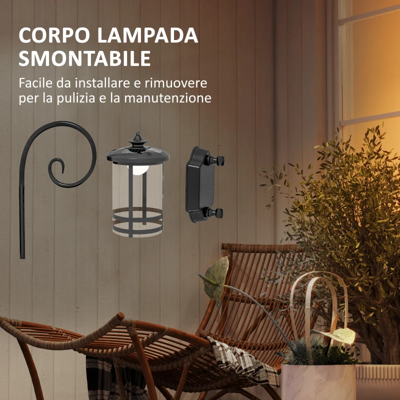 Outsunny Lampada da Esterno con Pannello Solare, Impermeabile IP44 e Accensione Automatica, Nero