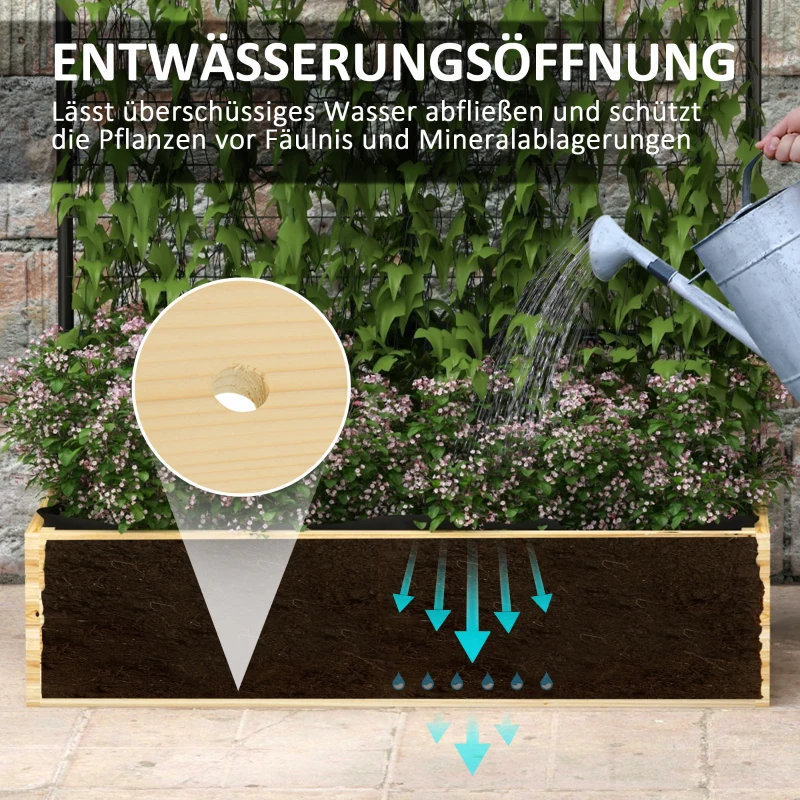 Outsunny Hochbeet mit Rankgitter, Innenfutter aus Vlies, Naturholz, Stahl, 80x38x145 cm, Schwarz